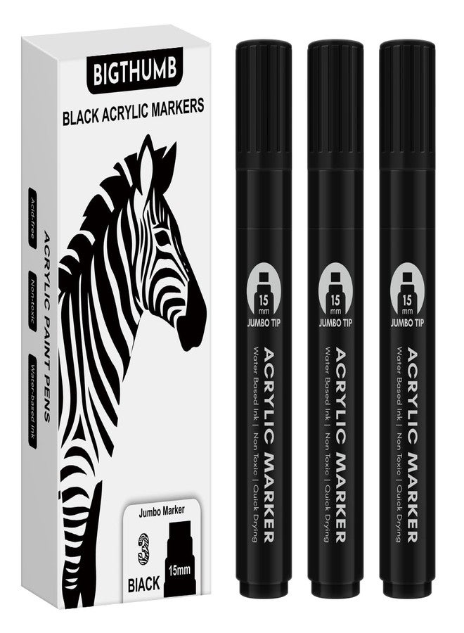 BIGTHUMB 3 Pcs Black Jumbo Permanent Markers: 15mm Wide Tip Thick Acrylic Paint Pen Large Calligraphy Marker for Rock Painting, Poster, Sign, Canvas, Glass, Wood, Ceramic - Image 2